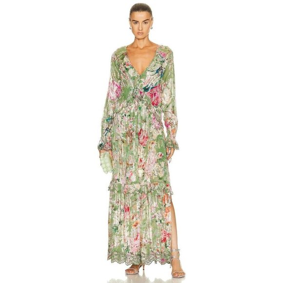 HEMANT AND NANDITA Zaria Kaftan in Military Green Small new womens maxi dress - Picture 12 of 12